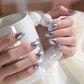 Sun&Beam Nails Handmade Press-on Short Almond Blue Silver Aurora Gradation glossy Design Fashion False Nail Tips 10 Pcs Set (#221 S)