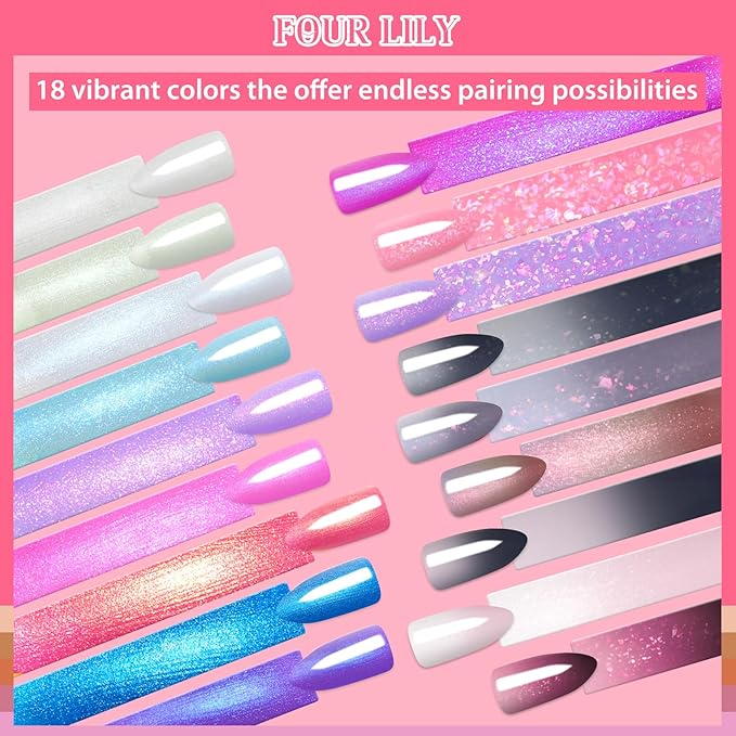18 Colors Rubber Base Gel Set, Pearlescent Rubber Base Gel Polish for Nails Color Changing Builder Base Nail Gel Brocade 2-in-1 Soak Off Base Gel Nail Strengthener Gifts for Women