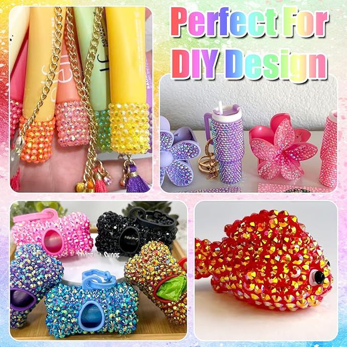 RODAKY 30000PCS Resin Jelly Rhinestone Kits 2/3/4/5mm Flatback Rhinestones for Bedazzling Crystal Gems 6 Colors Crystal Beads for Crafting 2PCS B7000 Jewelry Glue Tweezers Pickup Pencil