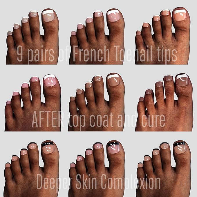 NOVO OVO Toe Nail French Tip Press on Combo, Mixed 9 Color Soft Gel Acrylic Fake toenail Extension kit, Medium Pre-applied Tip Primer & Base Coat, Full Cover Matte False Nils DIY x 15 Sizes 270 Pcs