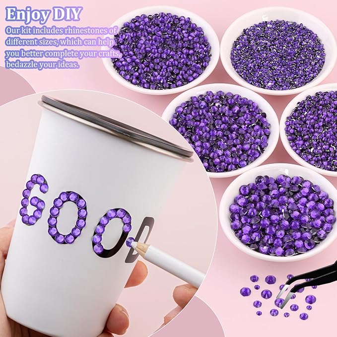 30000Pcs Dark Purple Rhinestones for Bedazzling with B7000 Jewelry Glue, Bedazzler Kit Bulk Flatback Gems, Resin Rhinestones for Crafting Crafts Clothing Shoes Nail Art Assorted Size 2/3/4/5/6mm