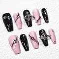 Sun&Beam Nails Handmade Press-on Medium Long Coffin Ballerina Pink Black Y2K Trendy Minimalist Design Fashion False Nail Tips 10 Pcs Set (#244 L)