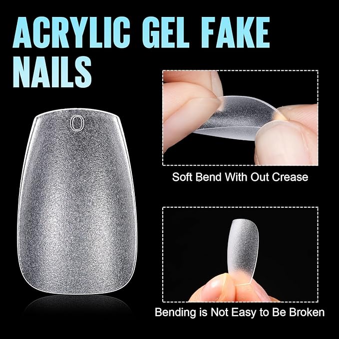 TOMICCA Short Coffin Nail Tips, 15 Sizes Full Cover Double Sided Matte Gel Nails, 240Pcs Acrylic Soft Pre Shaped Nail Tips Set for Nails Professional