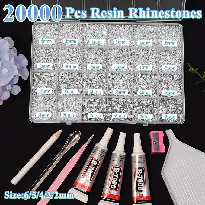 20000Pcs Clear Crystal Flatback Jelly Resin Rhinestones for Bedazzling, Mix Sizes Clear Rhinestones Gems Bedazzling for Crafting, Flatback Rhinestone for DIY Face Makeup Crafts Tumblers