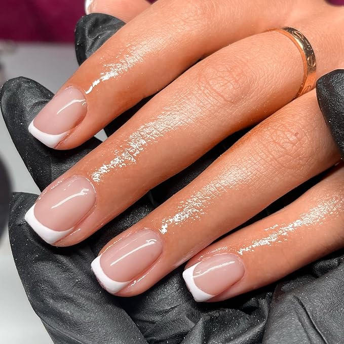 AddFavor White French Tip Press on Nails Short - 240pcs Brown Extra Short Square Fake Nails, Square Nails Press on Acrylic Nail Extension Nails Art DIY