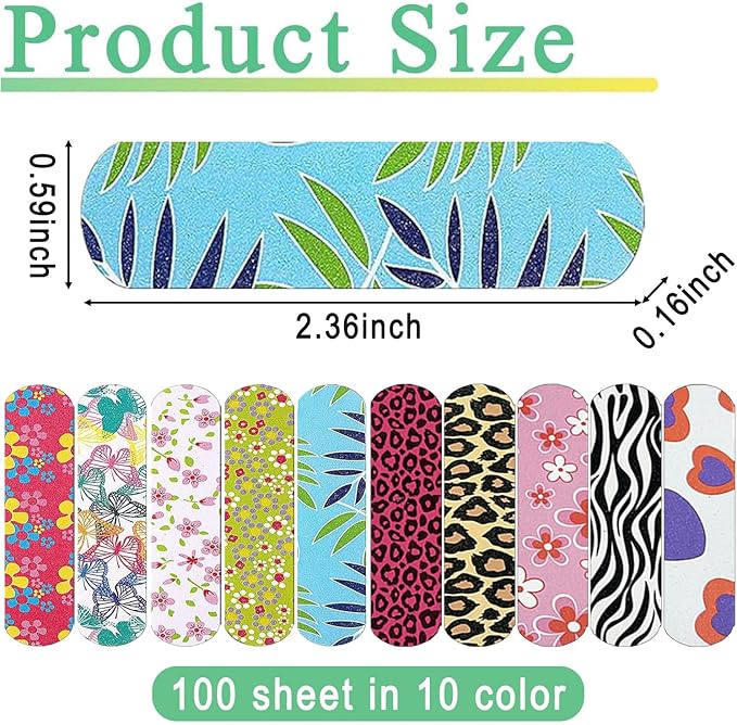 100 PCS Emery Board Nail Files, Double Sided Manicure and Pedicure Tools, 2.36 x 0.59 x 0.16 Inch