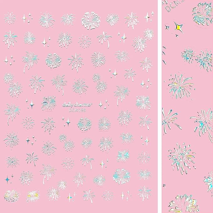 Daily Charme Festive Holiday New Year Colorful and Holographic Fireworks Self-Adhesive Holiday Nail Art Sticker Decorations for Women at Home Manicure DIY