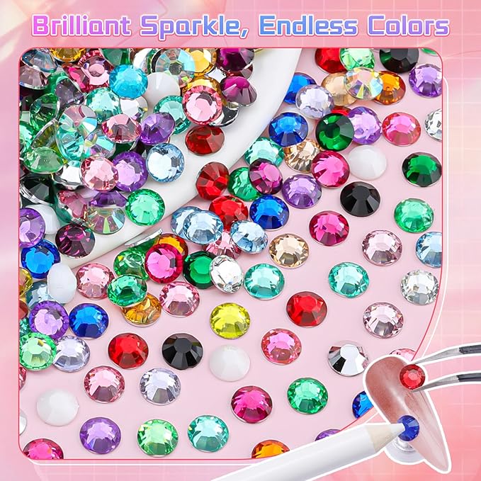 14400Pcs 4mm Resin Rhinestones for Bedazzling, Pink Red Black Flatback Gems for Crafting, Bedazzler Kit with Rhinestones Tools & B7000 Jewelry Glue for DIY Clothing Shoes Tumblers Fabric Mugs Bags