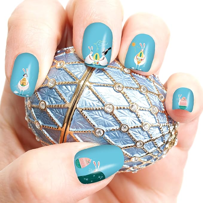 winthrop 12 Sheets Easter Nail Wraps Stickers Full Nail Polish Strips, DIY Self-Adhesive Nail Art Decals Cute Easter Eggs Bunny Rabbit Pattern Party Decor with 2 Pcs Nail Files (168 Pieces)