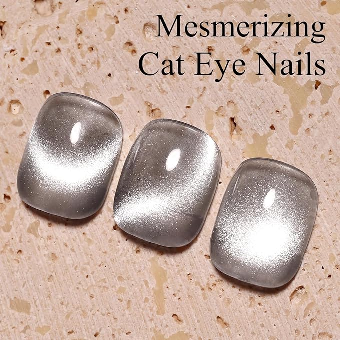 Imtiti Glass Silver Cat Eye Gel Nail Polish with Magnet, Holographic Glitter Shimmer Magnetic UV Gel Polish for Nail Art Soak off UV Led