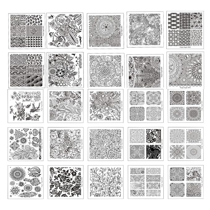 Mix 25Pcs Nail Art Stamping Template Full Cover Nail Template Manicure Print DIY Image Plate with Stamper Kit(A21-45)