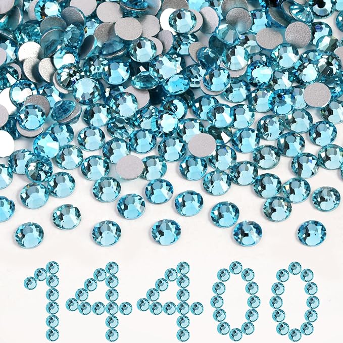 Beadsland Flatback Rhinestones Bulk,14400pcs Red Rhinestones for Nails Crafts Clothes DIY Decoration, Aquamarine, SS16, 3.8-4.0mm