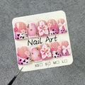 10Pcs Cute Leopard French Tip Press on Nails Handmade Fake Nails with 3D Flower Bow Design Short Duck False Nail Handmade Acrylic Nails Press ons Reusable Pink Flower Stick on Nails for Women (S)
