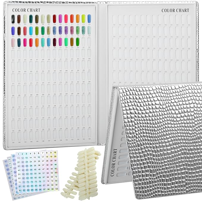 308 Nail Polish Swatches Book Leather Nail Color Display Book,UV Gel Polish Book Nail Painting Practice Design Board, Fake Tips Nails Sample Display Nail Art for Nail Salons