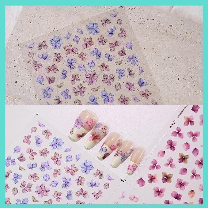 Floral Petal Nail Art Stickers, Thin Flower Nail Decals, Self-Adhesive, Summer Spring Nail Accessories for Women, Nail Decorations 3 Sheets
