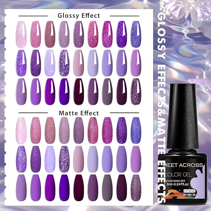 MEET ACROSS 27PCS Gel Nail Polish Set,27 Colors Gel Nail Kit Art Design Soak Off UV LED,Nail Art Design Gifts for Women