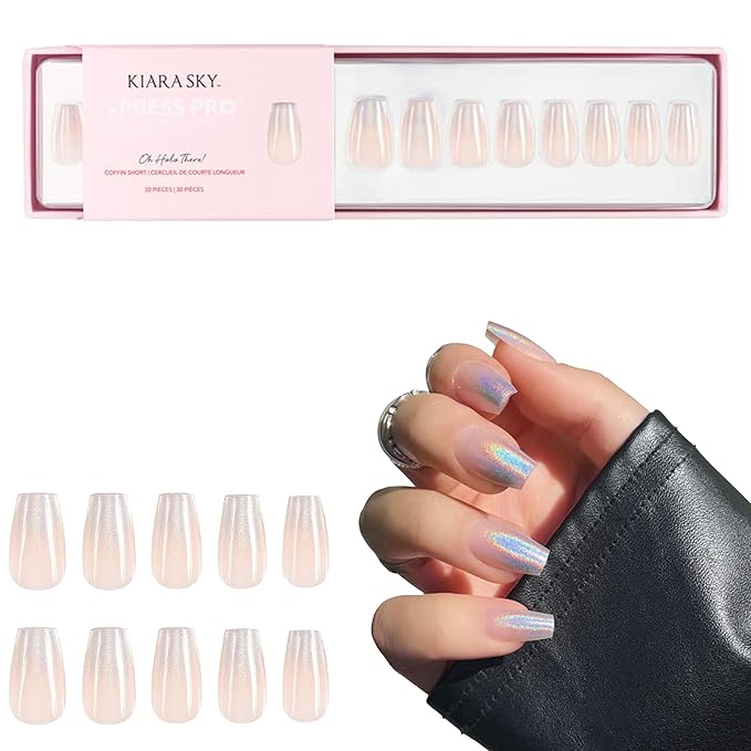 Kiara Sky Press On Nails | XPRESS PRO 100% Acrylic Nails | 30-Piece Kit Includes Nail Glue, Cuticle Pusher, File & Prep Pad | Short Coffin - Oh Hola There