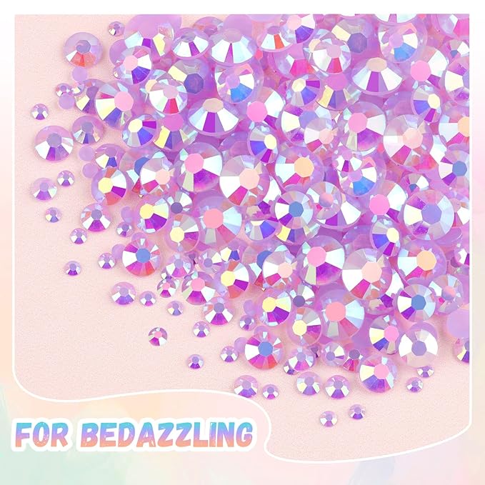 30000Pcs Resin Rhinestones for Bedazzling with B7000 Jewelry Glue, Lavender Purple AB Flatback Gems Rhinestones for Crafting, Clothing Tumblers Mugs Shoes Fabric Decor Nail Art
