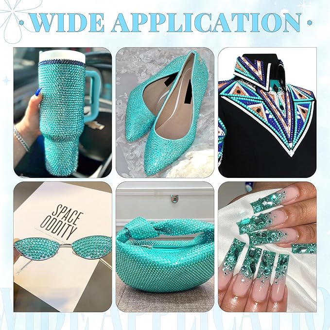 12000Pcs Resin Rhinestones for Bedazzling with 3Pcs B7000 Jewelry Glue, 2 Boxes Aquamarine Flatback Rhinestones for Crafting Crafts DIY, Crystals Gems for Clothing Shoes Tumblers Nail Art Makeup