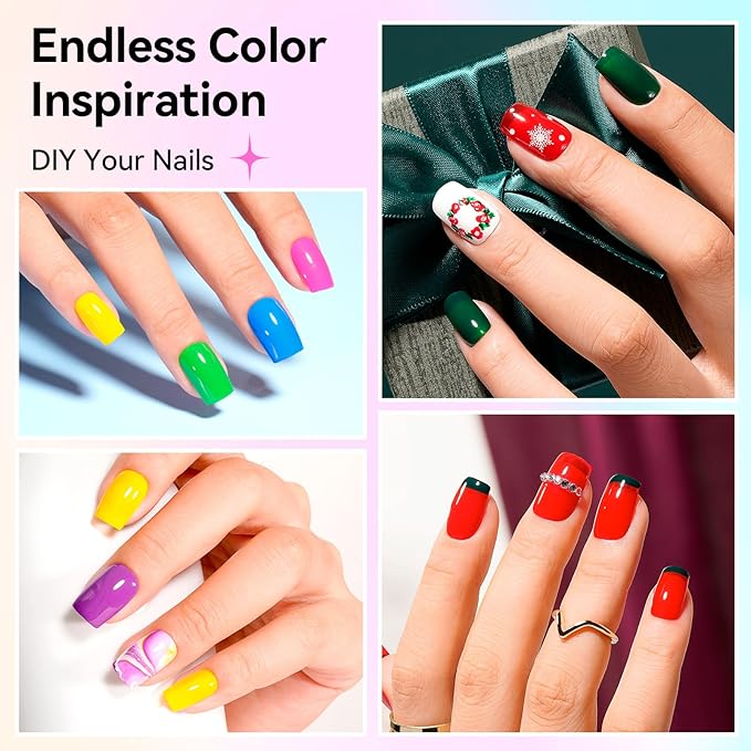 Nail Polish 10ml 16 Colors Rainbow Air Dry Regular Nail Polish Set with Base Top Coat & Remover Pads| White Red Classic French Fingernail Polishes Non-gel Bulk Gift for Nail Art Lovers