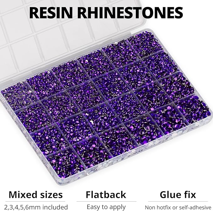20100Pcs Purple Resin Rhinestones 2,3,4,5,6mm Flatback for Bedazzling Crafting Crafts Clothing Clothes Fabric Shoes Nail Art, Dark Purple Flat Back Gems Diamonds Bedazzled Jewels Crystals Gemstones