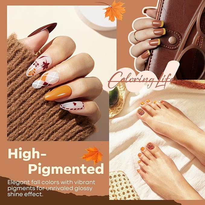 modelones Gel Nail Polish Set, 6 Colors Winter Dark Nude Brown Gel Polish Glitter Pearl Cinnamon Tawny Orange Cherry Mocha Nail Polish All Skin Tones Soak OFF LED Nail Art DIY Gift