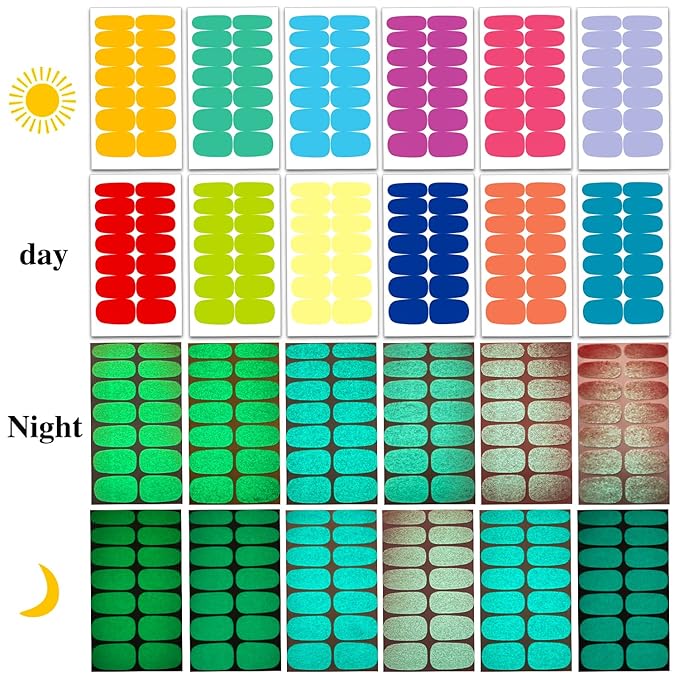 JERCLITY 12 Sheets Glow in The Dark Full Wrap Nail Polish Strips Stickers Luminous Fluorescent Bright Color Nail Decal Strips Self-Adhesive Nail DIY Decoration Kit with Nail File for Women Girls