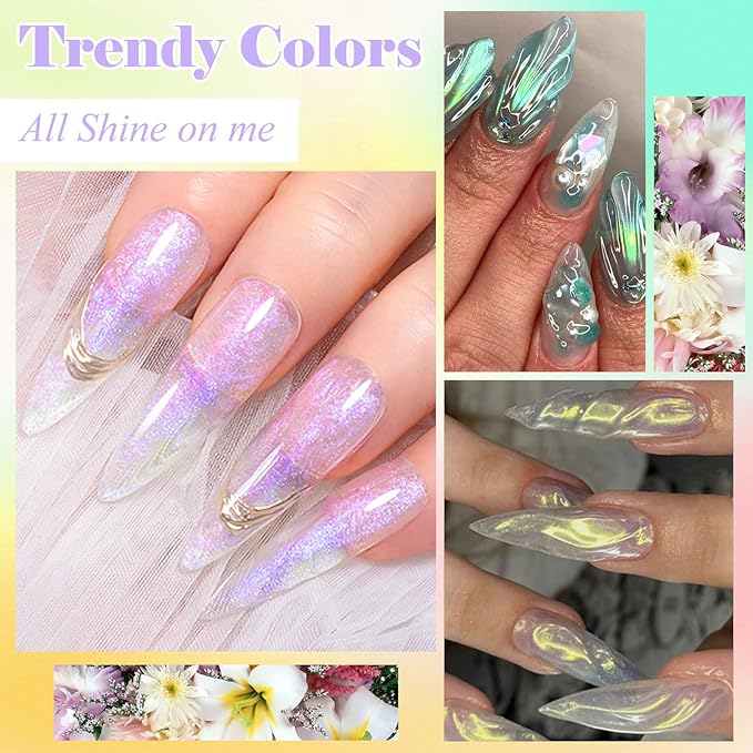 MEET ACROSS Solid Builder Gel For Nails, Aurora Purple Pink Green Non-Sticky Hand Sculpting Gel For Nail Art with Silicone Carving Pen Professional Nail Salon Supplies