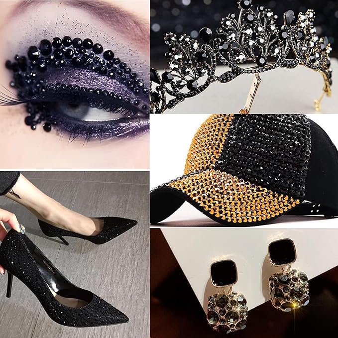 Black Rhinestones for Bedazzling with B7000 Jewelry Glue, Resin Rhinestones for Crafting Crafts DIY, Bedazzler Kit Gems for Clothing Shoes Tumblers Fabric Nail Art Assorted Size 2/3/4/5mm