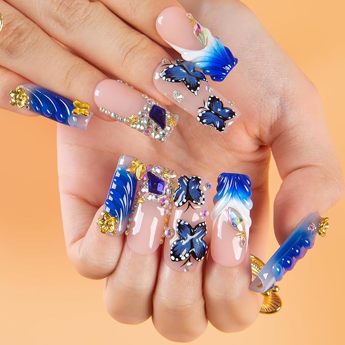 LOVFUL Short Press on Nails Mystic Land | Handmade Acrylic Press ons| Reusable Fake False Nails | Square Classic Regular 1.3in | H678-L