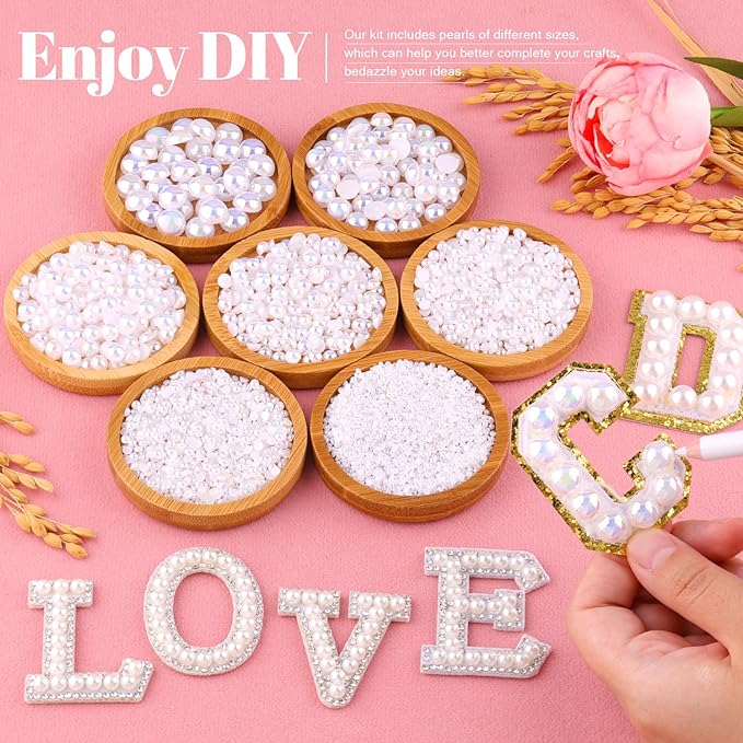13000Pcs Flatback Pearls for Crafting (White AB), Assorted Size 2/3/4/5/6/8/10mm Non Hotfix Half Pearl, Bedazzling Bead for DIY Crafts Clothing Tumblers Mugs Shoes Fabric Embellishment Nail Art Makeup