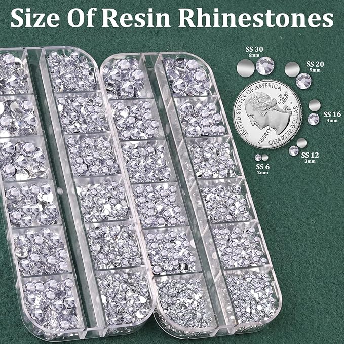 Resin Rhinestones for Crafting with B7000 Jewelry Glue, 2 Boxes Silver Clear Flatback Crystals with 3Pcs 10ml Glue for Bedazzling Crafts DIY Nail Art Makeup，Gems for Clothing Shoes