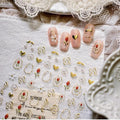 Flower Nail Stickers 3D Self Adhesive Tulip Floral Nail Art Stickers 5D Embossed Pearl Hearts Nail Decals Gold Lines Nail Art Supplies Cute Nail Design for Women Girls 1 Sheets