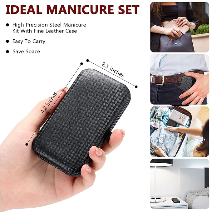 Geosar 12 Sets Manicure Set Nail Clippers Pedicure Kit 8 in 1 Grooming Stainless Steel Kits Nail Care Tools with Travel Case for Employee Coworker Teachers Nurse Gifts(Red Background)