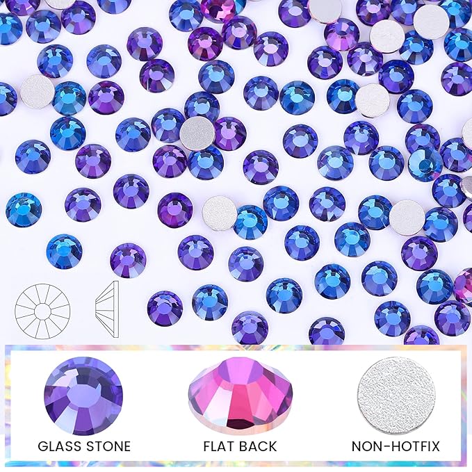 Novani Purple Rhinestones, Flatback Loose Crystal Gemstones 1440pcs Glass Rhinestones for Clothes Shoes Crafts Makeup Nail Art and DIY Decorations(SS8, Purple Velvet)