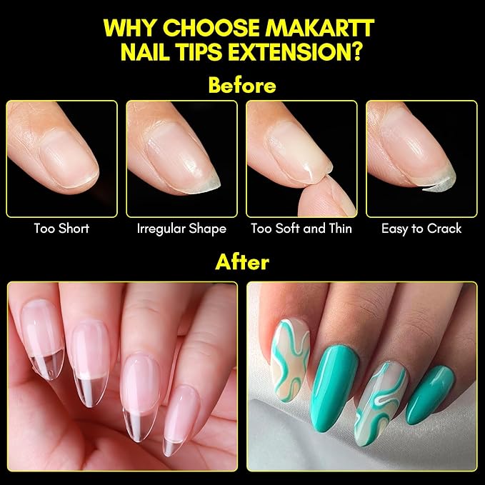 Makartt Almond Nail Tips: Medium Full Cover Fake Nails Half Matte Soft Clear Pre-shape Gel Nail Tips Acrylic False Nails, 12 Sizes French Press on Nail Extension Salon Home DIY 120pcs