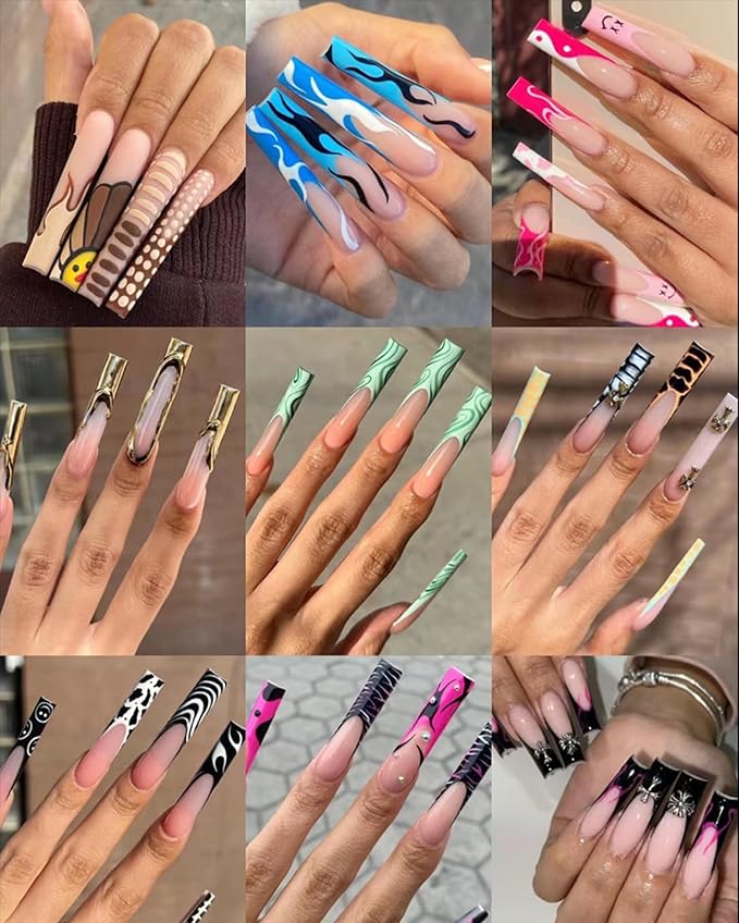 ELLEWIN 480PCS No C Curve Clear Nail Tips, 3XL Extra Long Half Cover Straight and Stiletto Nails for Acrylic Nails Kit, 10 Sizes Soft Gel Fake Nails Extension for Salons and Home DIY Gifts