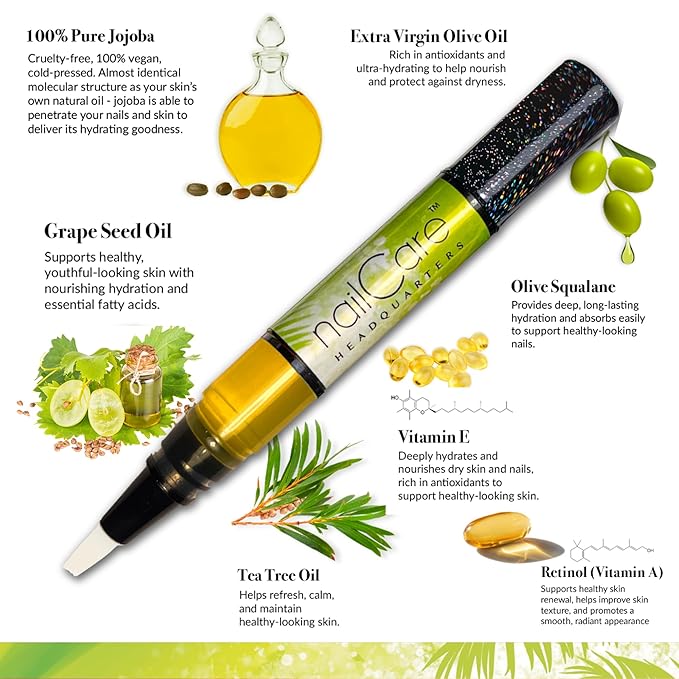 Nail Care Headquarters Simply Pure Cuticle Oil Pen for Nails - Nail Strengthener & Growth Oil and Serum for Damaged Nails, Hangnails w/Jojoba cuticle oil—Coconut Lime Verbena Fragrance