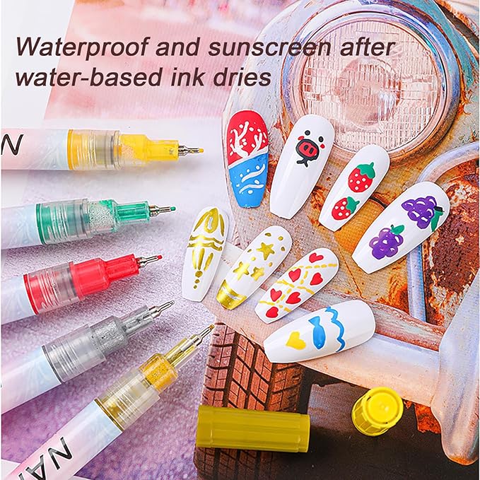12 color Nail Art Pens Set for Girl, Nail Art Markers Set, 0.5mm Fine Tip Nail Doodle Pens, Upgraded Quick Dry Nail Polish Pens Kit for Painting dotting Liner Nails Design machin Tool Kit