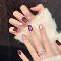 Short Square Press on Nails - Handmade Manicure Art Reusable False Nails 10pcs with Solid Nail Glue, Nail Adhesive Tabs, Strong Nail Glue (3142 Medium)