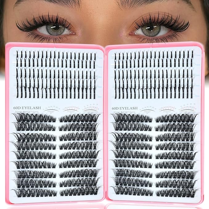 Lash Clusters with Spikes, 60D+60D Left Right Eyelash Clusters Extensions Individual D Curl Fluffy Wispy False Eyelashes DlY Manga Lashes Extension (12-22mm, Left Right Lash Clusters)