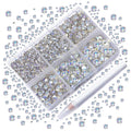 AD Beads 4300 Pieces Flat Back Nail Art Rhinestones Round Beads 6 Sizes (2-6.5mm) with Storage Organizer Box,Rhinestones Picking Pen for Nail Art Phone Decorations Crafts DIY (Paradise Shine)