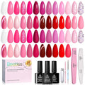 Beetles Pink Gel Polish Set - Love's Prism 25 Color Pink Gel Polish Set with Nail Tools, Pink White Red Glitter Pearl Spring Nails, Salon DIY Soak Off UV Nail Lamp Easter Gifts for Women