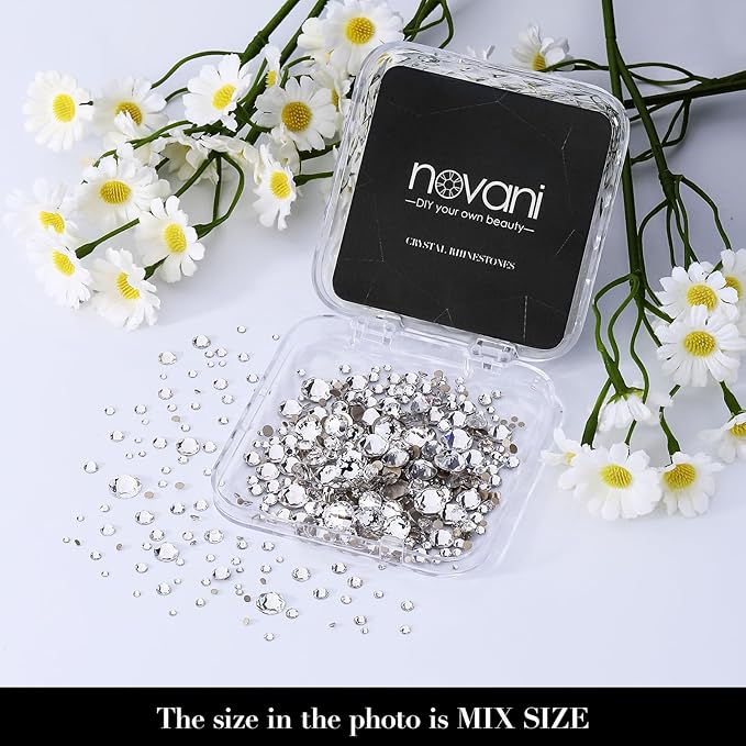 Novani Clear Rhinestones Flat Back Round Rhinestone Style 2088 Sparkly Crystal Gemstones for Nail Art and Crafting,Mix Size(SS6-SS40)