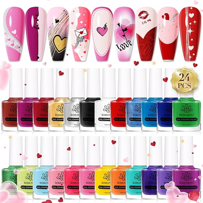 Born Pretty Nail Art Stamping Polish Halloween Nail Polish Set Manicure Print Nails Polish for Stamping Plates 24 Colors Bulk Nail Polish Set Gift Collection