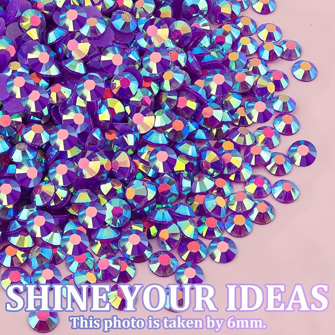 25000Pcs Resin Rhinestones for Crafting, Dark Purple AB 2-6mm Mixed Sizes Non Hotfix Flatback Gems with 1Pcs Glue, Bedazzling Crystal for DIY Craft Clothing Mugs Tumblers Shoes Fabric Decor Nail Art