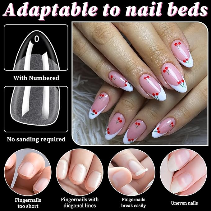 300pc Short Almond Gel Nail Tips Clear Fake Nail, Clear Press on Nails Short Almond Soft Gel Nail Tips XS Stiletto Acrylic Nails Full Cover False Nail Artificial Fingernail for Nail Extensions