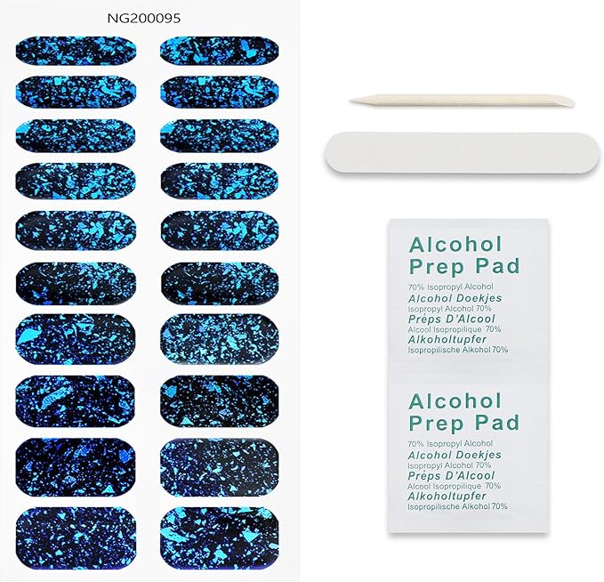 JMEOWIO Gel Nail Stickers Dark Blue Semi Cured Gel Nail Strips Wraps UV/LED Nails Art Design Decoration Accessories