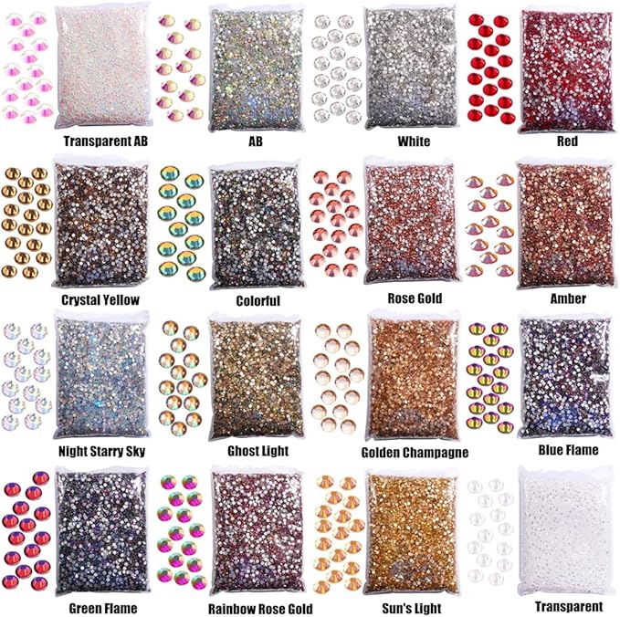 Hisenlee 14400PCS Rhinestone SS3-SS20 Crystal Gems 9 Sizes Wholesale Nail Art Rhinestone Flatback Round Glass Diamond for Crafts (SS10, Blue Moon)
