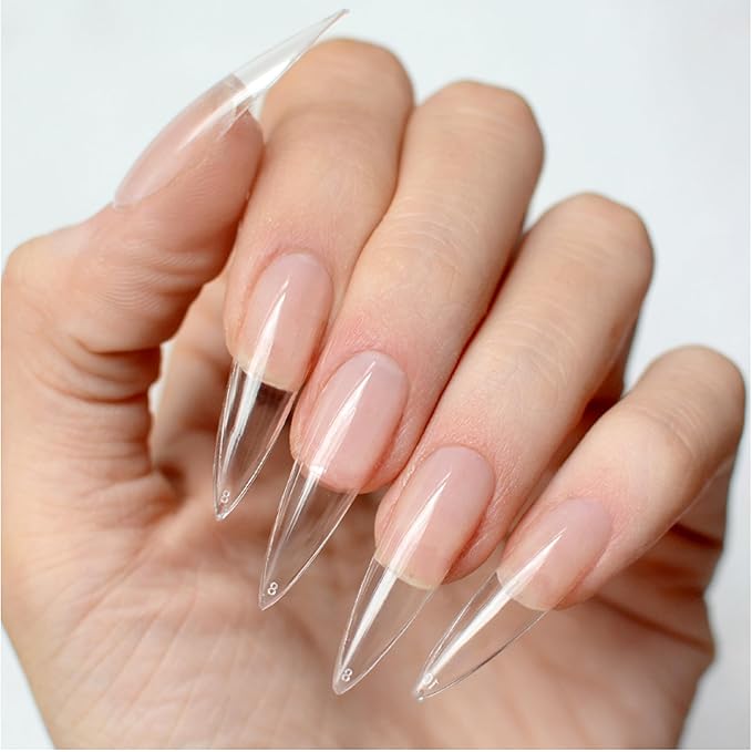 Nail Gel-X Natural Stiletto Long Tips Set - NeVi USA Premium Quality, 600 Tips in 12 Sizes - Complete DIY Nail Extension Kit | No Size 00 Included #10&11 are in the same section #10
